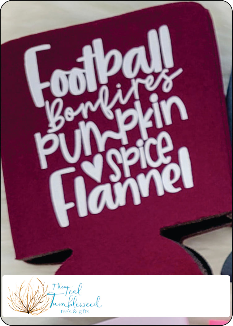 Football Bonfires Pumpkin Spice Flannel Can Cooler